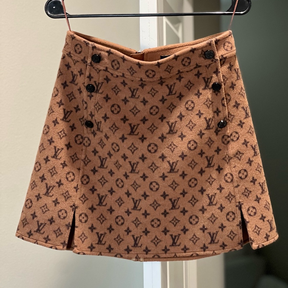Louis Vuitton Monogram A-Line Wool Silk Mini Skirt